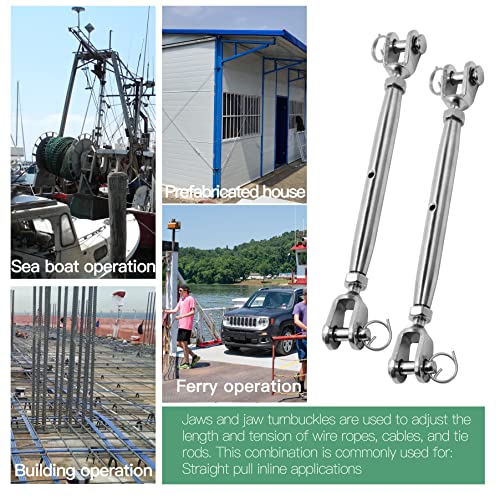 2PCS M6 Jaw and Jaw Turnbuckle, Stainless Steel Turnbuckle Heavy Duty Turn Buckle, 3050lbs Working Load Limit, Durable for Wire Rope Cable - style: Jaw & Jaw-M-6