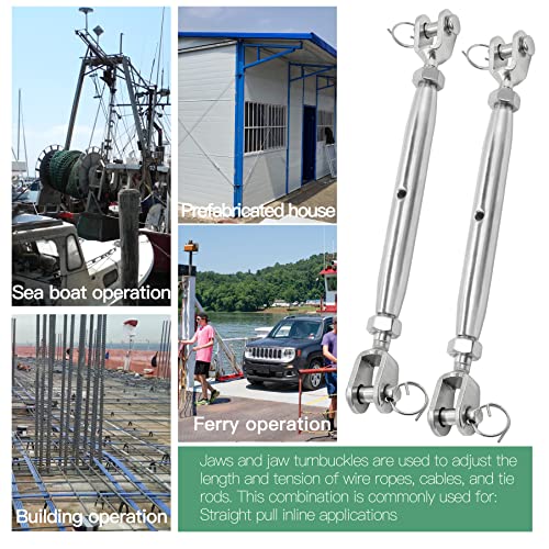 2PCS M8 Jaw and Jaw Turnbuckle, Stainless Steel Turnbuckle Heavy Duty Turn Buckle, 4400lbs Working Load Limit, Durable for Wire Rope Cable - style: Jaw & Jaw-M-8
