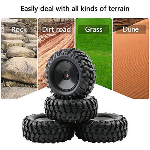 4pcs 1/10 Wheels and Tires with Lock Nuts Washers Wrench, 12mm Hex Hard Dish Wheel for Racing Off Road Buggy Truck Rock Crawler RC4WD Tamiya MST HSP CR12