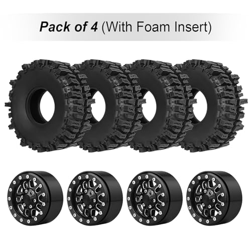 HobbyPark 1.9 Beadlock Wheels for TRX4 Axial SCX10 II III RR10 Wraith Redcat Gen 8 Gen 7 RC4WD 1/10 Scale RC Crawler Car (Black Ring w/Tires) - color: Black Ring W/Tires