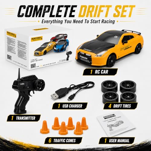 Liberty Imports RC Drift Car 1/24 2.4GHz 4WD Remote Control Sport Racing On-Road Vehicle with LED Light, Batteries and Drift Tires (Style 6) - style: Yellow