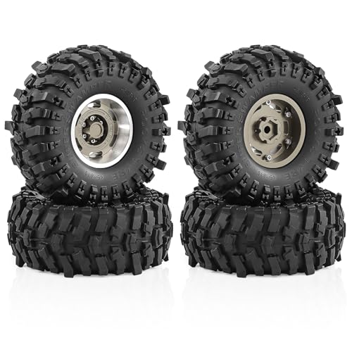 1.9" Beadlock Wheels and Tires for TRX4 SCX10 SCX10 III 90046 D90 1/10 RC Crawlers (Titanium) - color: Titanium