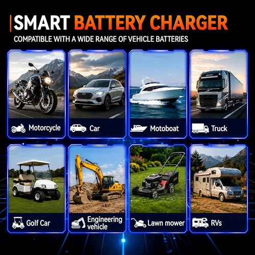 KONNWEI 12V/24V Battery Charger,Smart Trickle Charger Maintainer LiFePO4 | 5A/10A Car Battery Charger for LiFePO4 Lead Acid AGM GEL,Battery Desulfator with Pulse Repair for Cars RVs Boats Lawn Mower