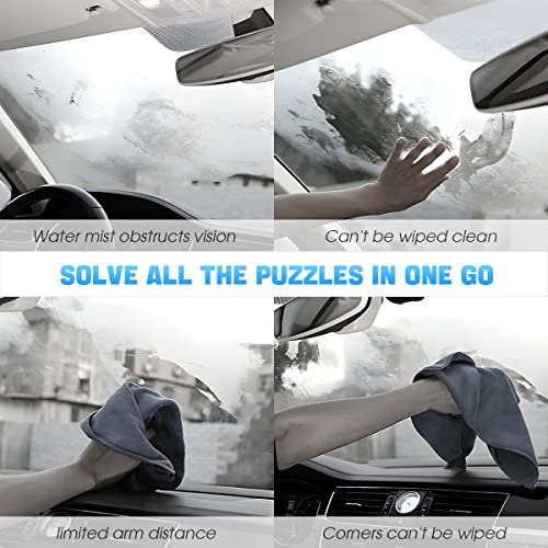 Windshield Cleaning Tool, Car Window Cleaner with Extendable Long Handle and 4 Washable Reusable Microfiber Pads, Auto Interior Exterior Glass Wiper Cleaning Kit Universal for Office and Home (Gray) - color: Gray