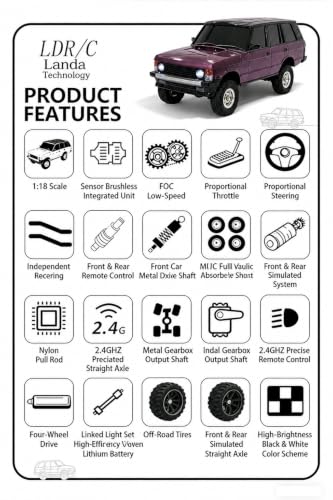 LD18401Pro 1:18 4WD RC Crawler, Sensorless Brushless Motor RC Off-Road Truck with Metal Axles & Hydraulic Shocks, 2.4G Full-Proportional Control RC Car Purple - color: Purple
