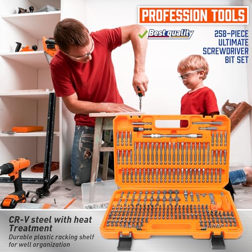 Amartisan 258-Piece Ultimate Screwdriver Bit Set,Chrome Vanadium Steel Driver Bit Set, Security bit set, Includes Bits Holder, Nut Driver, etc (Orange) - style: 258-Piece Ultimate Bit Set (Orange)