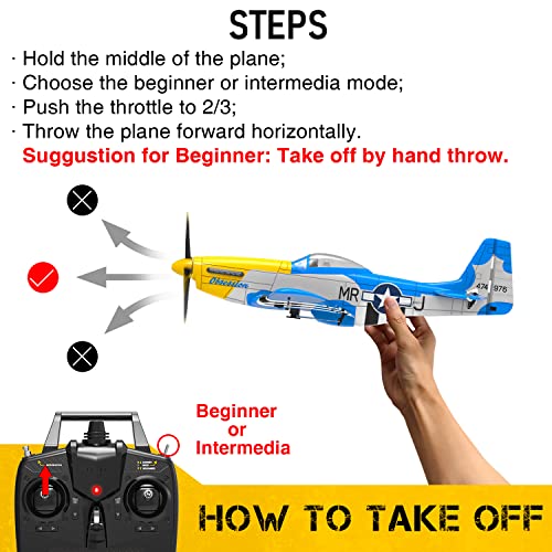 P51 Mustang RC Plane 4-Channel with X-Pilot Stabilization for Adult | 2.4G RTF Remote Control Airplane with 3 Assist Modes & 3D Aerobatics, 3 Batteries, One Key Aerobatics for Beginner(Blue) - color: Blue
