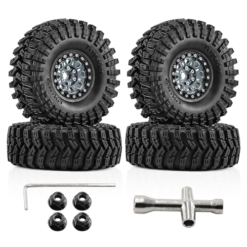 1.9" Beadlock 12mm Hex Wheels and Tires 124mm (4.9in) for TRX4 SCX10 1/10 RC Crawler Upgrade Parts (Titanium, 4pcs) - color: Titanium