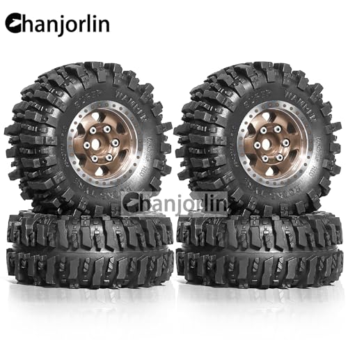 1/24 1/18 RC Crawler Tires and Beadlock Wheels Rims Offset -2.5mm 1.0 Super Soft Sticky Mud Terrain Rock Tyres OD 55mm For 1:24 1:18 Car Axial SCX24 FMS AX24 FCX18 FCX24 TRX4M 4Pcs (Bronze) - color: Bronze
