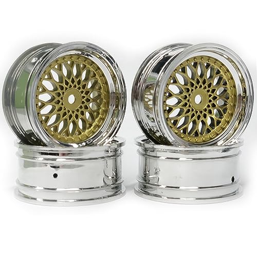 4PCS 64mm RC Rubber Tires and Plastic Plating Wheel Rims Set Replacement Part 12mm Hex for 1/10 RC On Road Run-flating Touring Racing Drift Car Tyre(Gold Silver,Offset:3mm) - color: Gold Silver, size: Offset:3mm