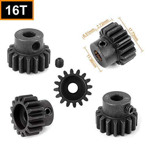 HobbyPark Metal Steel Mod 1 Pinion Gear Set 5mm Shaft Hole 13T 14T 15T 16T Motor Gears Kit for RC Car (4-Pack)