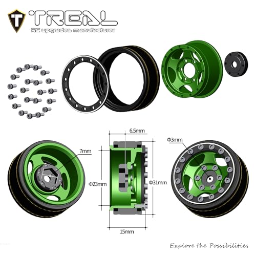 Treal 1.0 Beadlock SCX24 Wheels (4P) Classic 5-Star 1" Micro Beadlock Wheels for Axial 1/24 Deadbolt Betty C10 Gladiator Bronco 27.3g (Black-Grey) - color: Black-Grey
