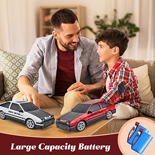 RC Drift Car 1/16 2.4GHz 4WD RTR Drift Car High Speed Remote Control Cars with LED Lights, Two Batteries and Drifting Tires Racing Toy Cars for Boys Kids Girls Adults, White