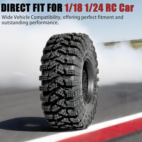 1.3” RC Tires - 70x26mm All Terrain Tyres 4-Pack for TRX4M SCX24 Crawlers | Soft Sticky Rubber Tyre with Foam Insert for Mud/Rock Climbing Compatible with 1/18 1/24 AX24 TRX4M SCX24 FCX24 Micro Crawler