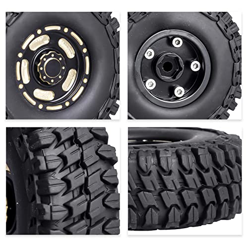 HobbyPark Brass 1.0 Beadlock Wheels & Tires for 1/18 TRX4M Upgrades Parts 1/18 SCX24 1/24 RC Crawler Replacement, Set of 4 (Type D) - style: Type D
