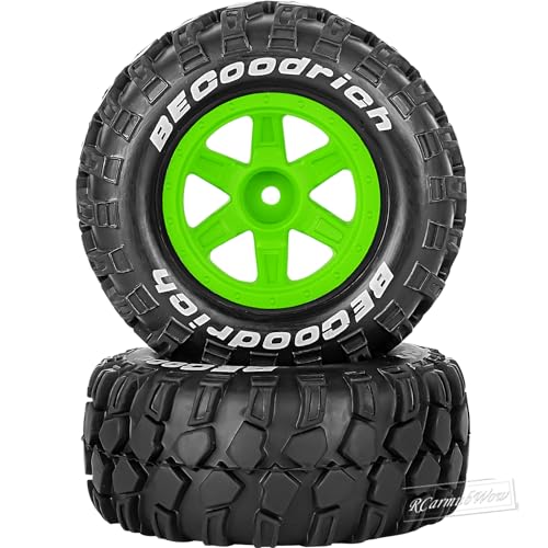 RC Wheels and Tires Off-Road Buggy Tires for 1/12 1/14 1/16 RC Off Road Monster Truck E-REVO Summit REDCAT HPI SAVAGEGT-2XS Volcano-16,1/12 1/14 1/16 Wheels Tires Set Pre-glued,Green