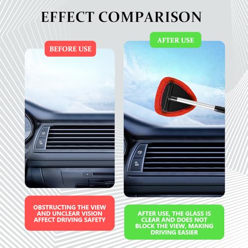 19" Extra-Long Windshield Cleaner Tool & Car Interior Detailing Kit | Extendable Handle and 4 Reusable Microfiber Pads, Streak & Lint-free, Auto Glass Wiper Brush for Car & Home - color: Red