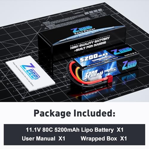 Zeee 3S Lipo Battery 5200mAh 11.1V 80C RC Battery Hard Case with T Connector for RC Car Boat Truck Helicopter Airplane Racing Models