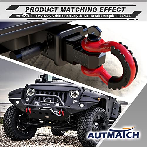 AUTMATCH 3/4" D Ring Shackles (2-Pack) - 41,887 lbs Break Strength | Clevis Shackle with 7/8" Pin & Isolator Washer Kit for Tow Strap, Winch, Towing & Off-Road Vehicle Recovery, Red & Black - color: Red & Black