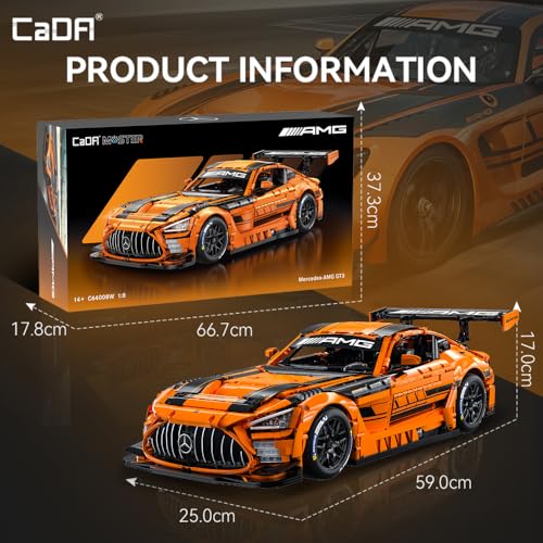 CaDA Master C64008W Mercedes-AMG GT3 Building Set,1:8 Scale – 5466 PCS Officially Licensed Supercar Model, Large Race Car Building Blocks Kit for Adults & Teens