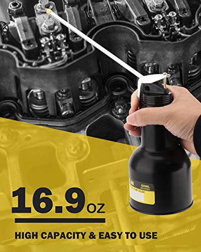 DOWELL Oil Can Pump Oiler 16oz 500ml, Oil Squirt Can Metal, Black | 16oz/500ml pistol pump oiler, 2 detachable spouts (straight + flexible), steel body, rust-proof, , high-pressure pump - size: 16 oz