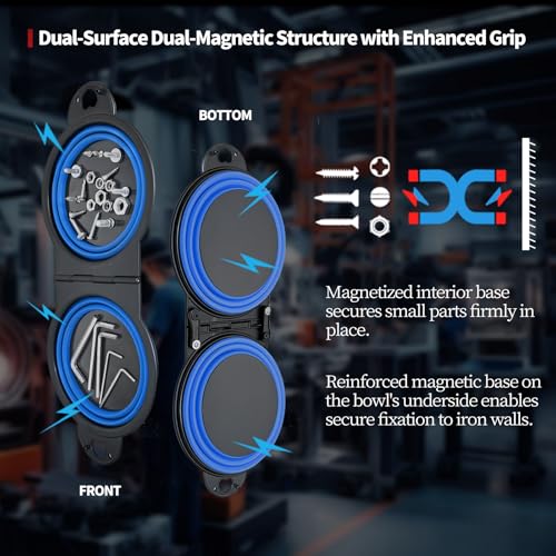 Magnetic Trays, Magnetic Bowl for Screws, Magnetic Tool Tray (blue2.0) | Collapsible Magnetic Tool Tray, Integrated 5.1" Round Dual Silicone Bowls, Upgraded Version, Bonus Hook for On-the-Go Carry - style: blue2.0