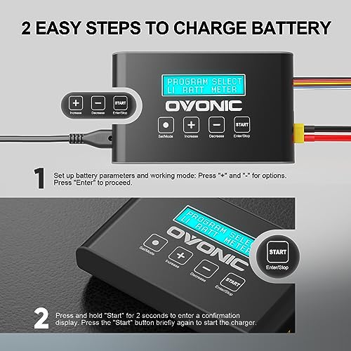 OVONIC Mate1 LiPo Battery Charger 100W 10A Smart RC Charger for 1S-6S LiPo/Life Batteries and 3-18S NiMH, XT60 Connector (Upgraded Version, No Balance Board)