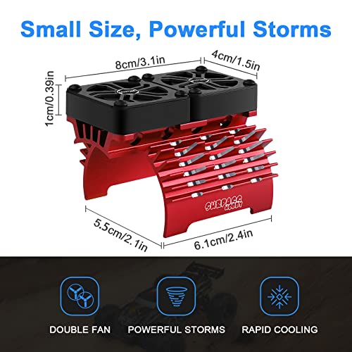 40mm Twin RC Fans Surpass Hobby 1/5 16000 RPM RC Motor Cooling Fans w/Metal Heatsink for Diameter 55-58mm Motor Compatible with 1/5 1/6 Scale RC Car Truck-Red