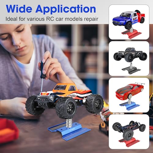 Blue RC Car Stand with 360 Degree Rotation, Lift & Lower Function | Aluminum Repair Workstation for 1/8 1/10 1/12 1/16 Scale RC Models Screw Tray Compatible with RC Crawler Monster Truck Buggy - color: Blue