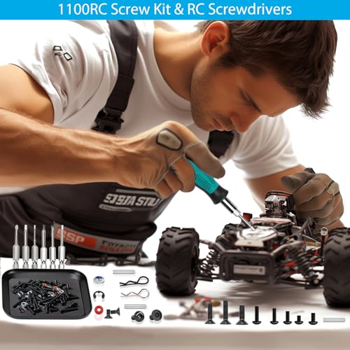 1100 PCS RC Screw Kit and RC Screwdrivers Repair Set with Aluminium Screw Tray for Traxxas Axial Redcat Arrma HPI HSP SCX10 RC4WD 1/8 1/10 1/12 1/16 Scale RC Crawler Truck Buggy Car - style: 1100 PCS+Repair Set