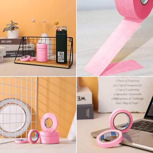 6 Rolls Fine Line Tape 1/16, 1/8, 1/5, 2/5, 1/2, 3/4 Inch x 55 Yard Fineline Masking Tape Painter Adhesive Automotive for DIY Car Auto Paint (Pink, Mixed Sizes) - color: Pink, size: Mixed Sizes