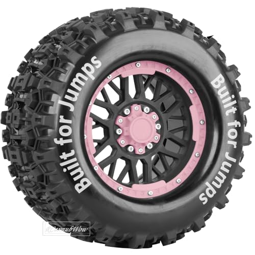 1/8 1/10 17mm Hex RC Truck Tires,Wheels and Tires for 1/10 E-Revo T-Maxx Summit,1/8 Kraton Outcast 6S,Sledge,Buggy Rubber Tyres and Rims w/Foam Insert for RC Off-Road Car,Black-Pink - color: Navy Blue&pink(4pcs)