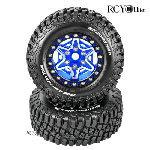 RC 1.9" Beadlock Wheels and Tires Set for 1/12 M-J-X H12Y H12Y+ H12P MN-128 RC Crawler,Wheels Tire OD 90MM/3.54",Aluminium Wheel Rims (4PCS),1.9" Beadlock Wheel Tires,Navy Blue - color: Navy Blue- (Wheel Tires)