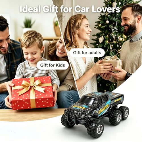 haomsj 1/64 Mini Rc Monster Truck 6x6 Off Road Remote Car for Kids & Adults | Sturdy Metal Car|3 Speeds|2.4G Flexible Remote Control|Long Lasting|Fast Charge|All-Terrain|Gift for Boys Age 3-12 - color: Black