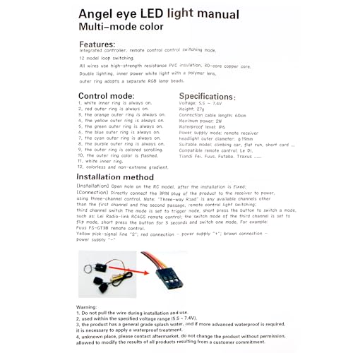 IP6 Waterproof LED Light Kit Headlights Angel Eyes with 12 Modes for TRX-4 SCX10 RC4WD 1/10 RC Climbing Rock Crawler Flat Run Short Card Model Car