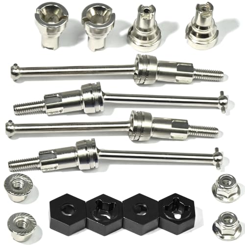 Hardened Steel CVD Drive Shafts Set with Adapters, Nuts, Center Drive Cups, Front Rear Dogbone Driveshaft Axles Upgrades Part for 1/16 Mojave Grom ARA2304, ARA2304S, ARA2104 (Silver, Black) - color: Silver-black