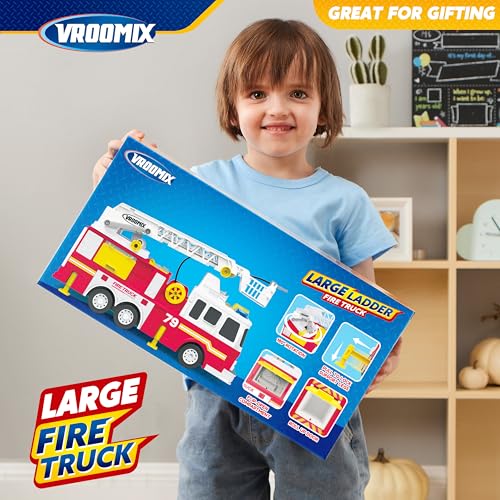 JOYIN Extra Large Kids Fire Truck Toys for Boys with 33-inch Ladder, Lights & Sprinkler Pump, Big Emergency Vehicle, Kids Toys for Age 3, 4, 5, 6, 7, Christmas Birthday Gift for Grandkids