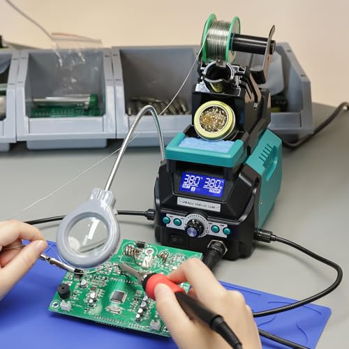 YIHUA 939D+ III EVO Digital Soldering Iron Station Kit 110W High Power with LCD display, 4 Memory Channels, Sleep Mode, Digital Calibration, Solder Wire, Helping Hands, Magnifier, 3 Soldering Tips - style: EVO Style 110W