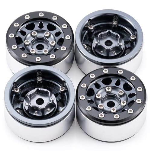 RCLIONS 1.55inch Aluminium Beadlock Wheels Rims for Axial UTB18 D90 TF2 CC01 AX90069 MST JIMNY 1/10 RC Crawler Trail Truck Car Upgrade Parts (Titanium) - color: Titanium