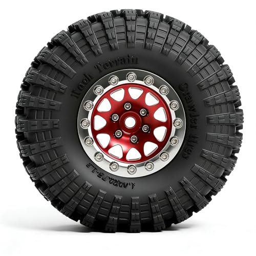 REDSPIDER•1.3 Beadlock Wheels and Crawler Mud Tires OD 2.75'' Aluminium Hub Hex Key 7mm (4PCS) for 1/18 1/24 TRX4M SCX24 AX24 FCX18 FCX24 RC Crawler Car (Red) - color: Red