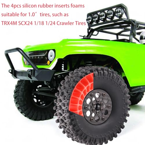 4PCS Silicone Rubber Inserts Foam for 58-64mm (2.4” OD) 1.0 Tires, RC Car Tire Inserts for TRX4M SCX24 1/18 1/24 Crawler Tires (Red) - color: 1.0in Gjltnc-red