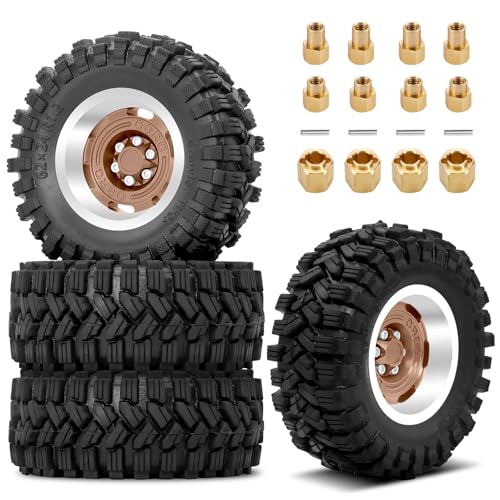 OGRC 1.3 Beadlock Wheel Tires -4mm Offset Wheels for 1/24 1/18 SCX24 TRX4M | Aluminum, 7mm Hex, Sticky Compound Rubber, for TRX4M AX24 FCX24 RC Carwler Car, Brown - color: Brown