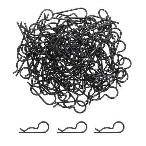 MECCANIXITY 100 Pcs RC Body Clips, 1.2mm Stainless Steel Universal RC Car Clips R Pins for 1/6 1/8 1/10 Scale Model Remote Control Car Truck Crawler Shell Replacement Parts (Black) - color: Black, size: 1.2mm