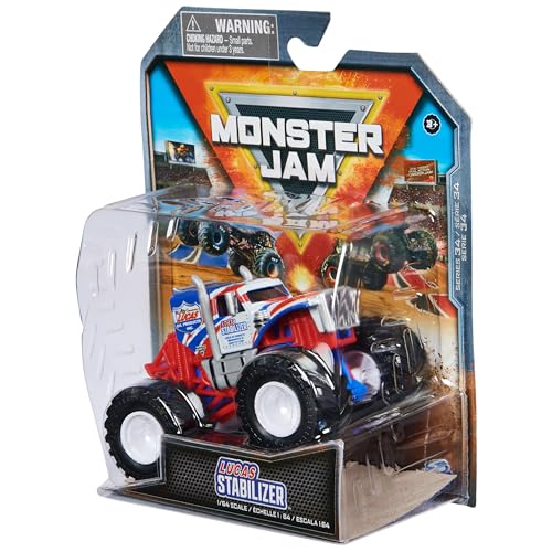 Monster Jam Lucas Stabilizer Monster Truck- New 2024 Monster Truck - 1:64 Scale Die-Cast Vehicle-Chrome Rims and BKT Tread Tires for Use in All Playsets-Mini Collectible for Fans & Birthday Parties