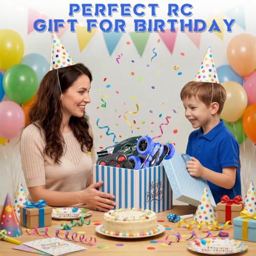 Wedopro RC Car for Boy Ages 6-12: 2 Batteries 360° Stunt Rotating 4WD Remote Control Toy with Headlights, Indoor Outdoor Birthday Gifts for Kids 6 7 8 9 10 11 12, Blue