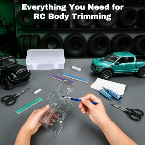 RC Car Body Reamer 0-14mm Hole Puncher Tool Kit with Curved & Straight Lexan Scissors, Hobby Knife, RC Accessories, RC Shell Mounting &Trimming Tools for Trucks & Plastic Model Building (Light Blue) - color: Light Blue