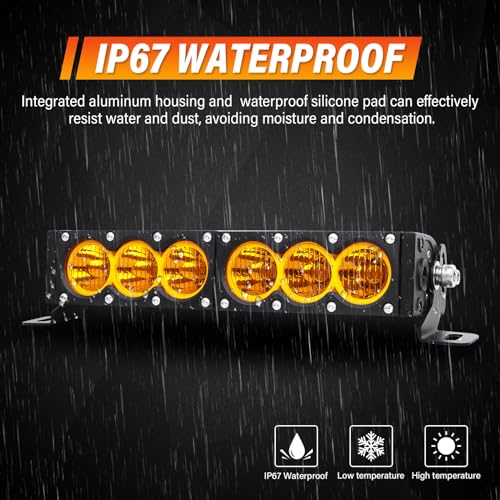 AUXTINGS 12 inch Single Row Amber LED Light Bar 60W Off Road Light Bar Flood Beam LED Work Light Truck UTV 4x4 Cars SUVs ATVs Boats Fog Driving Light with Wiring Harness kit - size: 12 inch amber