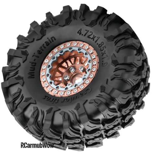 1.9 Inch Beadlock Aluminum Wheels and Tires, 4PCS RC Crawler Wheel Tire Set Compatible with 1/10 Scale SCX10 90046 AX103007 SCX10 II III TRX4 TRX6 Gen7 Gen8 D90 VS4-10 MST CFX,Brown - color: Brown(4pcs)