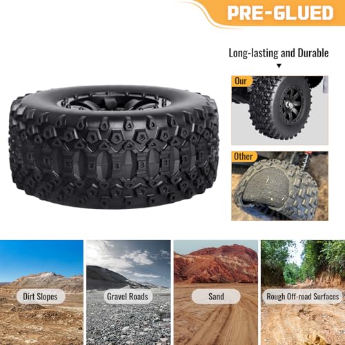 Preglued 1/10 RC Short Course Truck Wheels and Tires 12mm Hex SCT Tires Compatible with Traxxas Slash 2WD Vxl 4x4 BL-2S Losi Blackout SC 22S SCT 2S-4S Brushless