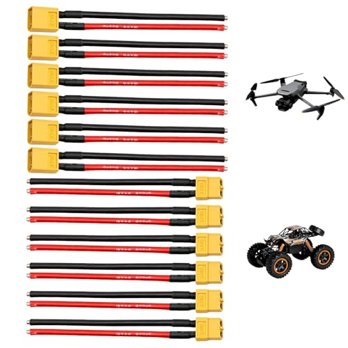 6 Pcs XT60 Connector Plug Cable with Plug and Socket Pigtail Leads, XT60 Connector Adapter with 100 mm Ultra‑Flexible Silicone Wire, Suitable for RC LiPo Battery Drone, Car, Boat (12 Pcs) - color: 12 Pcs